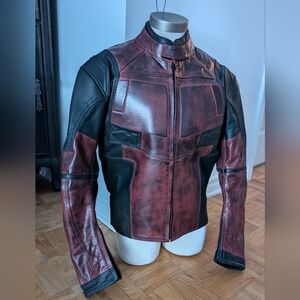 Men's Deadpool Red and Black Leather Style Jacket